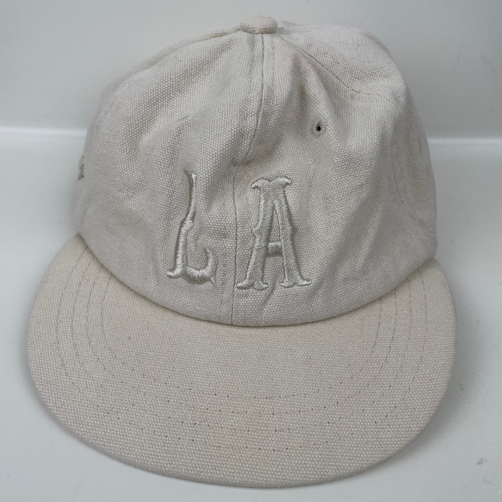 Bascom Projects City of Angels LA Canvas Hat Cream Leather Strapback Ball Cap OS